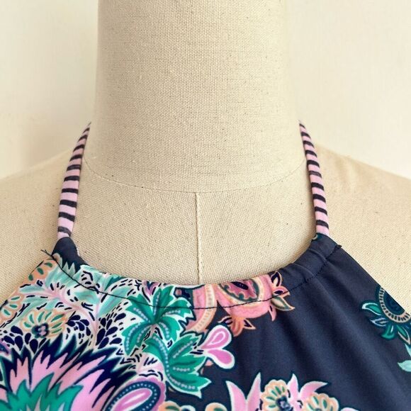 True Craft High Neck Reversible Bikini Top Size Large Paisley Floral and Striped - Picture 3 of 12